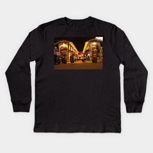 Blurry view into a Coffee shop area with street art Kids Long Sleeve T-Shirt